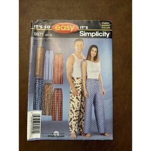 Simplicity 9871 Mens/Misses Loungwear Pants Casual XS-XL Sew Pattern Uncut